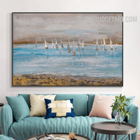 Sea Ship Water Handmade Acrylic Canvas Abstract Naturescape Wall Art for Room Garnish