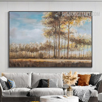 Trees Run Way Clouds Handmade Knife Canvas Abstract Naturescape Art for Room Wall Embellishment