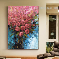 Rose Flower Leaves Handmade Floret Knife Canvas Abstract Artwork Wall Accent Drape