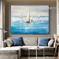 Ocean Ships Water Handmade Heavy Texture Canvas Modern Naturescape Abstract Artwork for Room Wall Finery