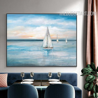 Sea Aqua Sky Naturescape Abstract Handmade Acrylic Canvas Painting Done By Artist for Room Wall Onlay