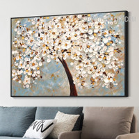 Plum Flowers Handmade Abstract Floral Knife Canvas Painting by Experience Artist for Room Wall Assortment