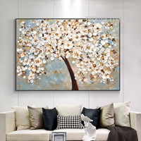 Plum Flowers Spot Abstract Floral Handmade Palette Canvas Artwork for Room Wall Adornment