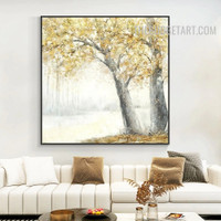 Field Trees Land Abstract Botanical Handmade Acrylic Canvas Wall Hanging Art Onlay