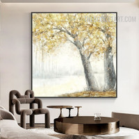 Field Trees Leaves Handmade Texture Canvas Abstract Botanical Artwork Done By Artist for Room Wall Outfit