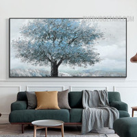 Hills Tree Sky Handmade Abstract Botanical Acrylic Canvas Painting for Room Wall Molding