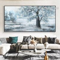 Bushes Land Trees Handmade Knife Canvas Abstract Naturescape Wall Art for Room Trimming
