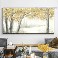 Golden Leafage Tree Handmade Texture Canvas Abstract Botanical Wall Art Ornamentation