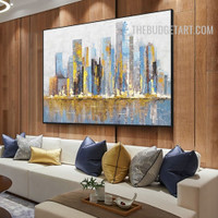 Slur Buildings Reflection Handmade Acrylic Texture Canvas Abstract Landscape Wall Artwork for Room Wall Adornment
