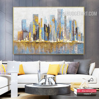 Slur Buildings Sea Handmade Texture Abstract Landscape Art On Canvas Done By Artist for Room Wall Assortment