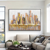 Blot Buildings Spots Abstract Modern Handmade Acrylic Canvas Painting for Room Wall Outfit