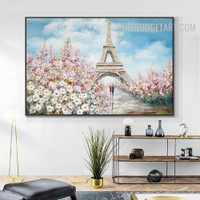 Eiffel Tower V Flowers Handmade Palette Canvas Abstract Contemporary Art Wall Accent Embellishment