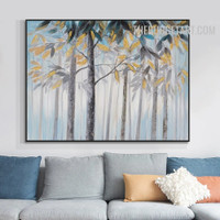 Golden Leaflets Tree Spots Handmade Acrylic Canvas Abstract Botanical Wall Art for Room Onlay