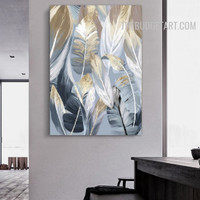 Palm Leaf 100% Handmade Abstract Botanical Palette on Canvas Painting for Room Wall Getup