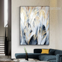 Palm Leaflet Abstract Botanical Handmade Heavy Knife Canvas Wall Hanging Art by Experienced Artist for Room Garniture