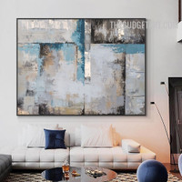 Rectangular Smirches Colourful Handmade Heavy Texture Canvas Contemporary Abstract Wall Art for Room Garniture