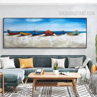 Colourful Boats Sand Landscape Abstract Handmade Texture Canvas Painting Done By Artist for Room Wall Finery