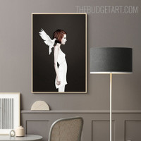 White Dress Girl Abstract Figure Modern Painting Picture Canvas Print for Room Wall Disposition