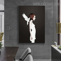 White Dress Girl Abstract Figure Modern Painting Picture Canvas Print for Room Wall Drape