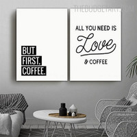 Love Coffee Typography Quotes Contemporary Painting Picture Canvas Print for Room Wall Molding