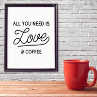 Love & Coffee Typography Quotes Contemporary Painting Picture Canvas Print for Room Wall Ornament