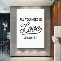 Love & Coffee Typography Quotes Contemporary Painting Picture Canvas Print for Room Wall Trimming