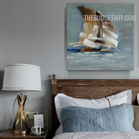 Sail Boat Sea Handmade Palette Canvas Abstract Naturescape Wall Artwork for Room Decoration