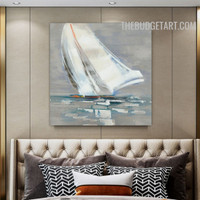 Ocean Prow Water Naturescape Contemporary Handmade Texture Canvas Painting for Room Wall Finery