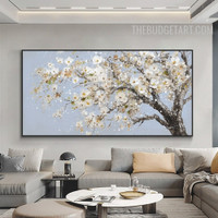 Blossoms Sapling Botanical Contemporary Handmade Acrylic Painting on Canvas Done By Artist for Room Wall Assortment