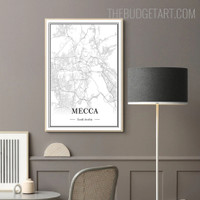 Mecca City Map Abstract Contemporary Painting Picture Canvas Print for Room Wall Décor