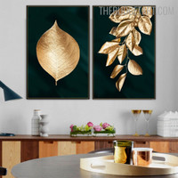 Golden Leaves Abstract Nordic Portrayal Photo Canvas Print for Room Wall Ornamentation