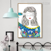 Lovely Girl Nordic Cartoon Modern Painting Picture Canvas Print for Room Wall Arrangement
