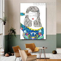 Lovely Girl Nordic Cartoon Modern Painting Picture Canvas Print for Room Wall Disposition