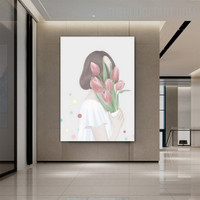 Girl Blossom Floral Contemporary Painting Picture Canvas Print for Room Wall Ornament