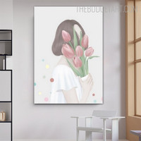 Girl Blossom Floral Contemporary Painting Picture Canvas Print for Room Wall Onlay