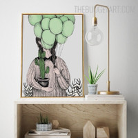 Girl With Balloons Nordic Cartoon Contemporary Painting Picture Canvas Print for Room Wall Drape