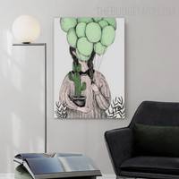 Girl With Balloons Nordic Cartoon Contemporary Painting Picture Canvas Print for Room Wall Embellishment