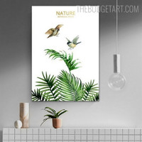 Birds With Leaves Nordic Naturescape Contemporary Painting Picture Canvas Print for Room Wall Tracery