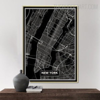 New York Map Contemporary Painting Picture Canvas Print for Room Wall Outfit
