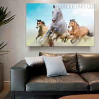 Horse Ground Run Animal Modern Painting Picture Canvas Print for Room Wall Molding