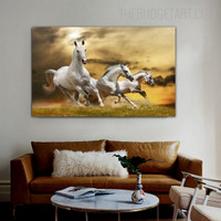 Pasturage Running Horse Animal Modern Painting Picture Canvas Print for Room Wall Tracery