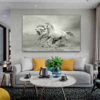 White Horses Running Animal Modern Painting Picture Canvas Print for Room Wall Decoration