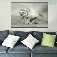 White Horses Running Animal Modern Painting Picture Canvas Print for Room Wall Drape