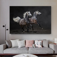 Race Horses Animal Contemporary Painting Picture Canvas Print for Room Wall Flourish
