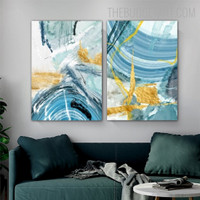 Blue Fleck Abstract Watercolor Contemporary Painting Picture Canvas Print for Room Wall Moulding