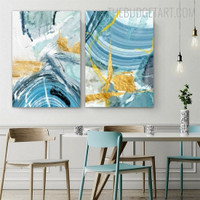Blue Fleck Abstract Watercolor Contemporary Painting Picture Canvas Print for Room Wall Illumination