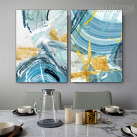 Blue Fleck Abstract Watercolor Contemporary Painting Picture Canvas Print for Room Wall Molding