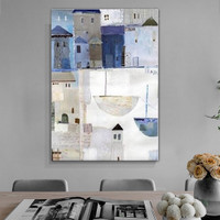 Colorful Houses Abstract Contemporary Painting Picture Canvas Print for Room Wall Décor