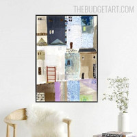 Houses Stair Abstract Contemporary Painting Picture Canvas Print for Room Wall Disposition