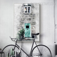 House Doorway Abstract Vintage Painting Picture Canvas Print for Room Wall Garnish
